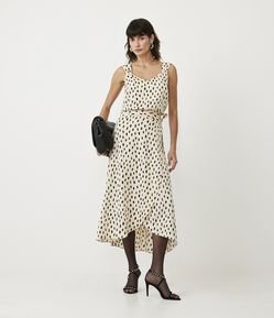 Saia New Midi Transpassada com Estampa Poá Diferenciado