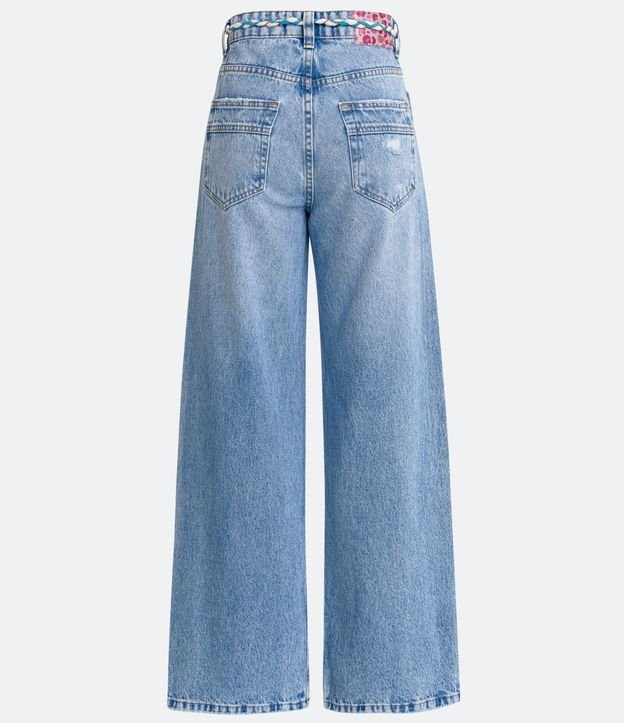 Pantalón años 90 en Jeans con Cinturón Cordón de Color con Flecos Azul 6