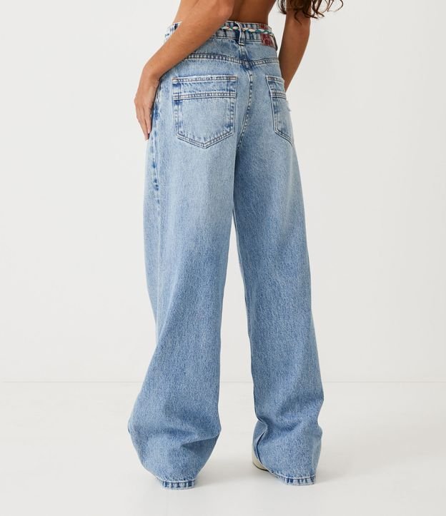 Pantalón años 90 en Jeans con Cinturón Cordón de Color con Flecos Azul 3