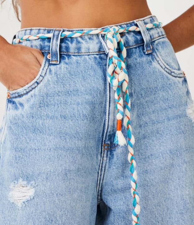 Pantalón años 90 en Jeans con Cinturón Cordón de Color con Flecos Azul 4