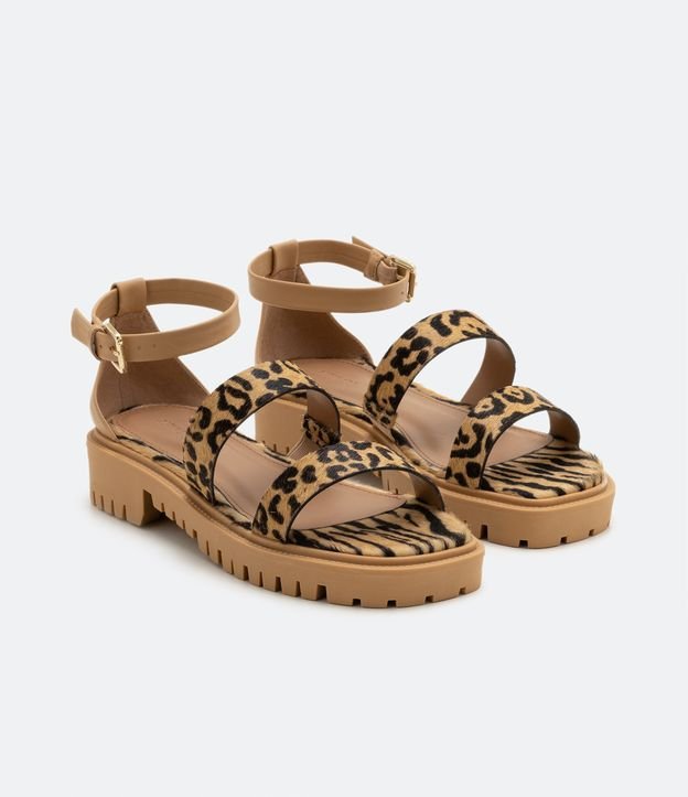 Sandália Rasteira Sport Sandal em Couro com Estampa Animal Print