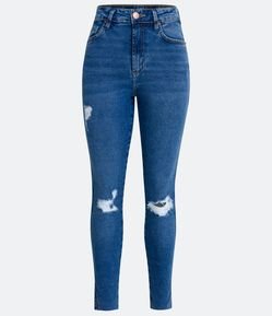 Calça Cigarrete Cintura Alta em Jeans com Puídos nos Joelhos