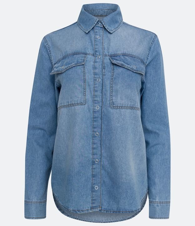 Camisa en Liocel con Manga Larga y Bolsillos Azul 6