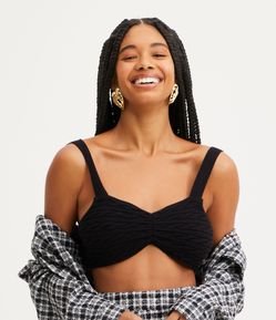 Blusa Cropped Sem Manga em Tricô com Pontos 3D no Busto