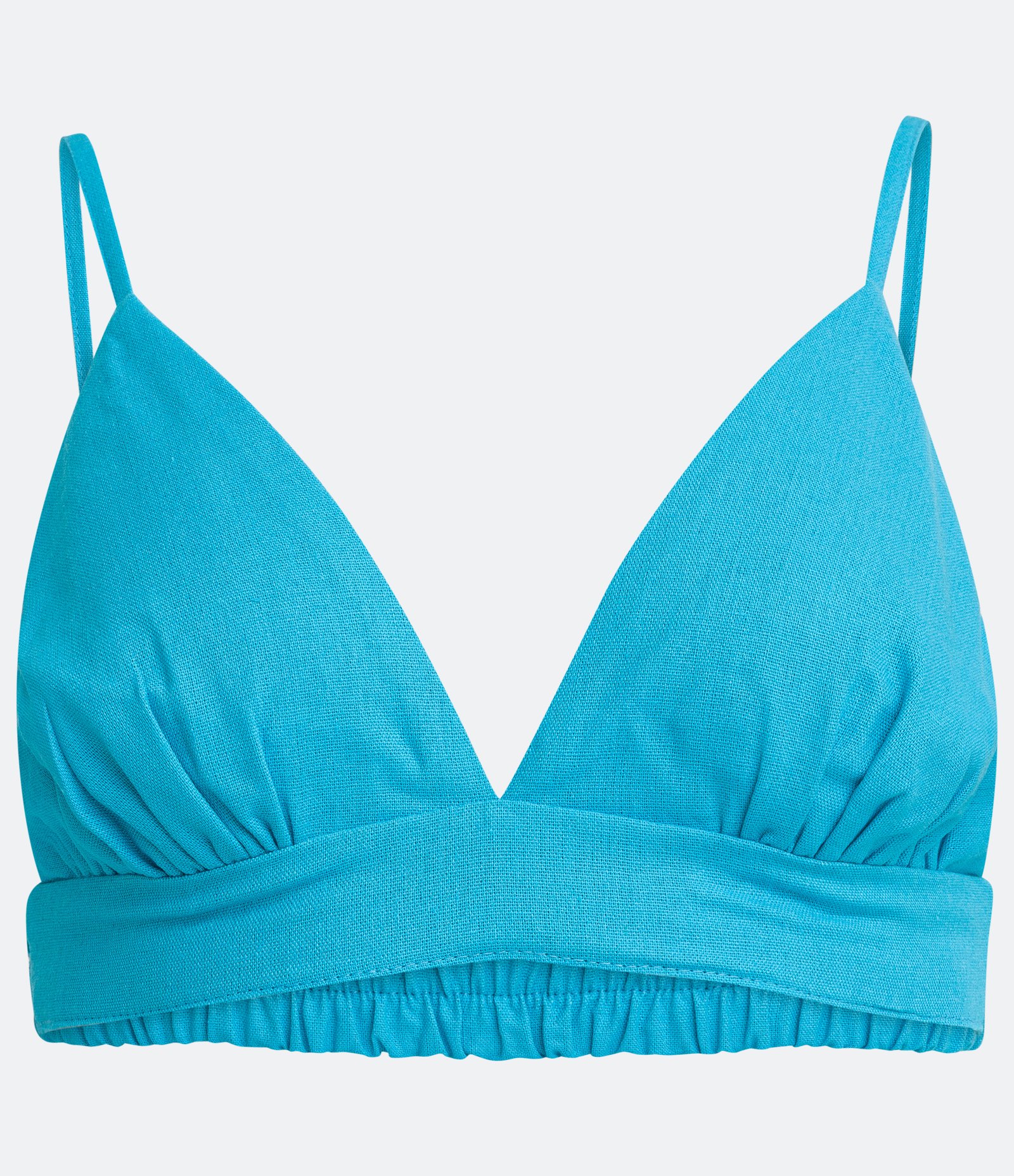 Blusa Cropped em Linho com Alça Regulávels Azul 5