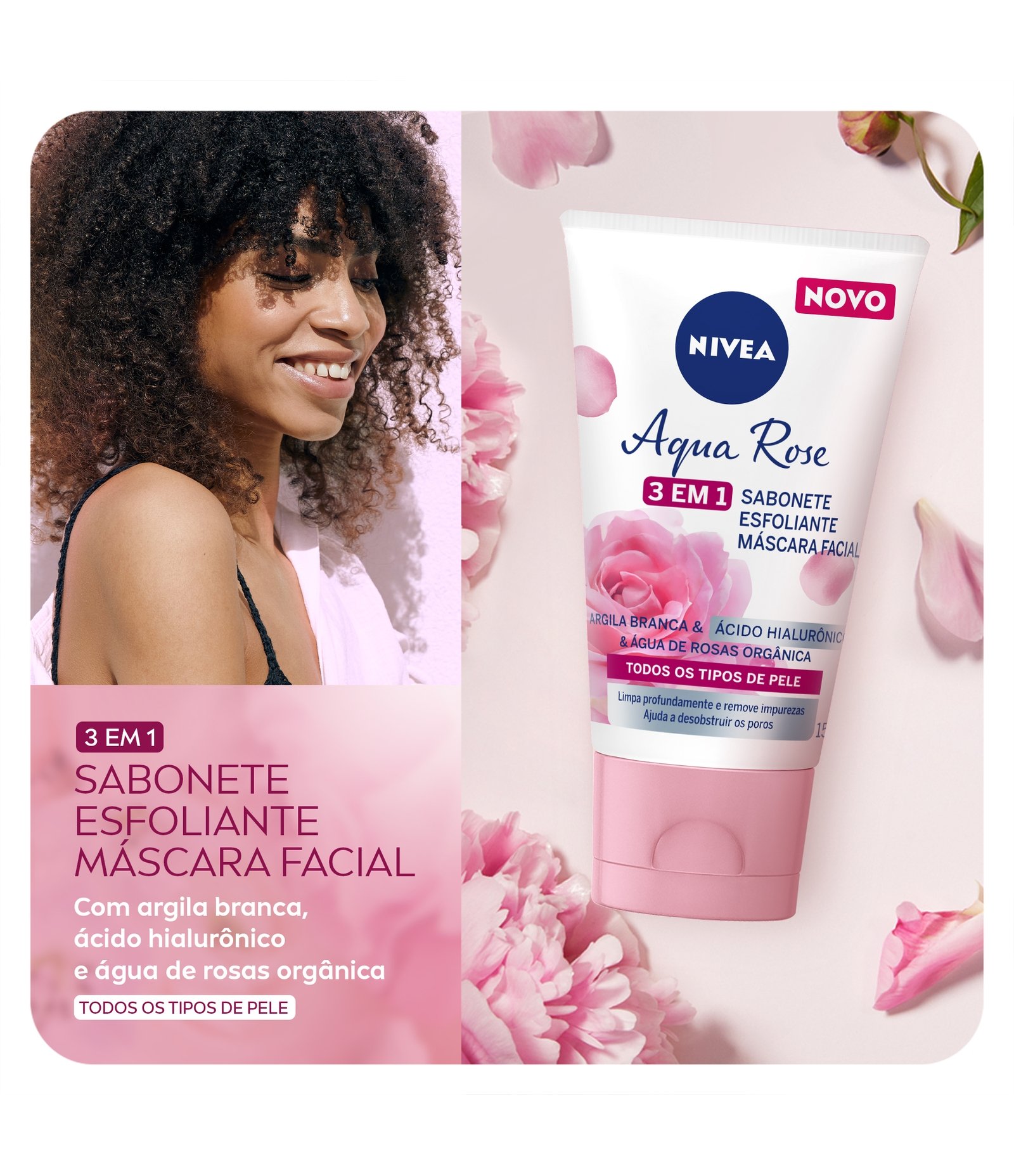 Sabonete Esfoliante e Máscara Facial Aqua Rose 3 em 1 Nivea 150ml 3