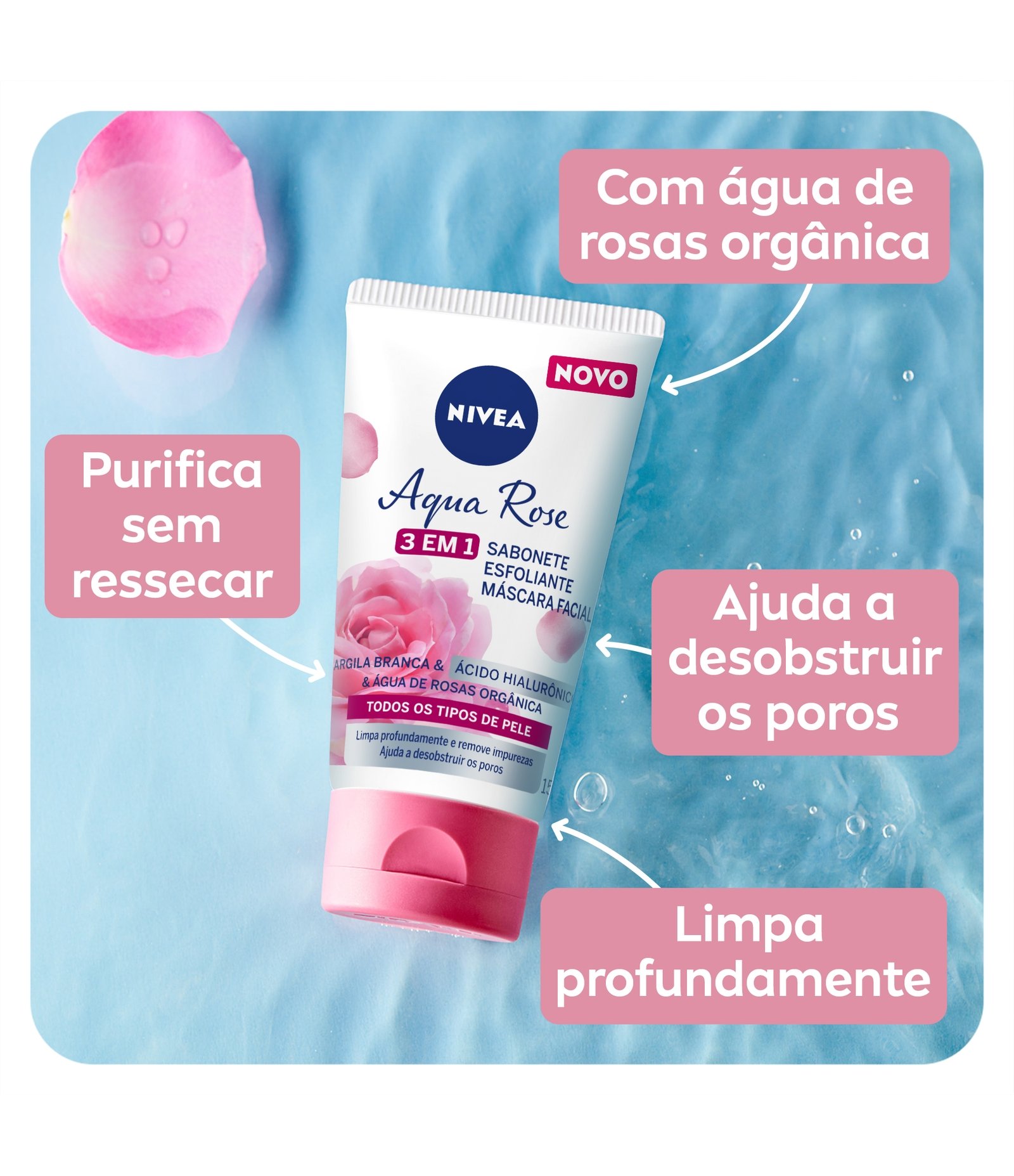 Sabonete Esfoliante e Máscara Facial Aqua Rose 3 em 1 Nivea 150ml 4