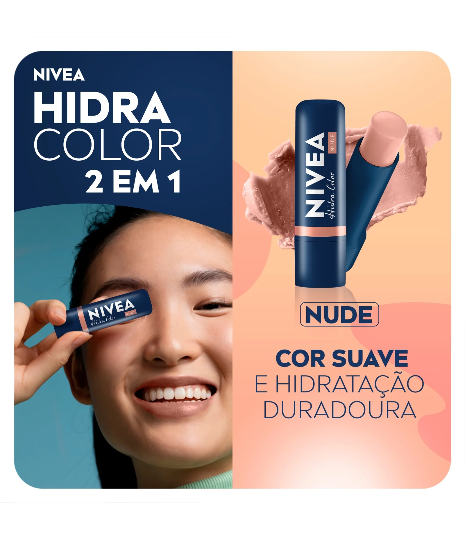 Hidratante Labial Hidra Color 2 em 1 Nude Nivea 4,8g 3