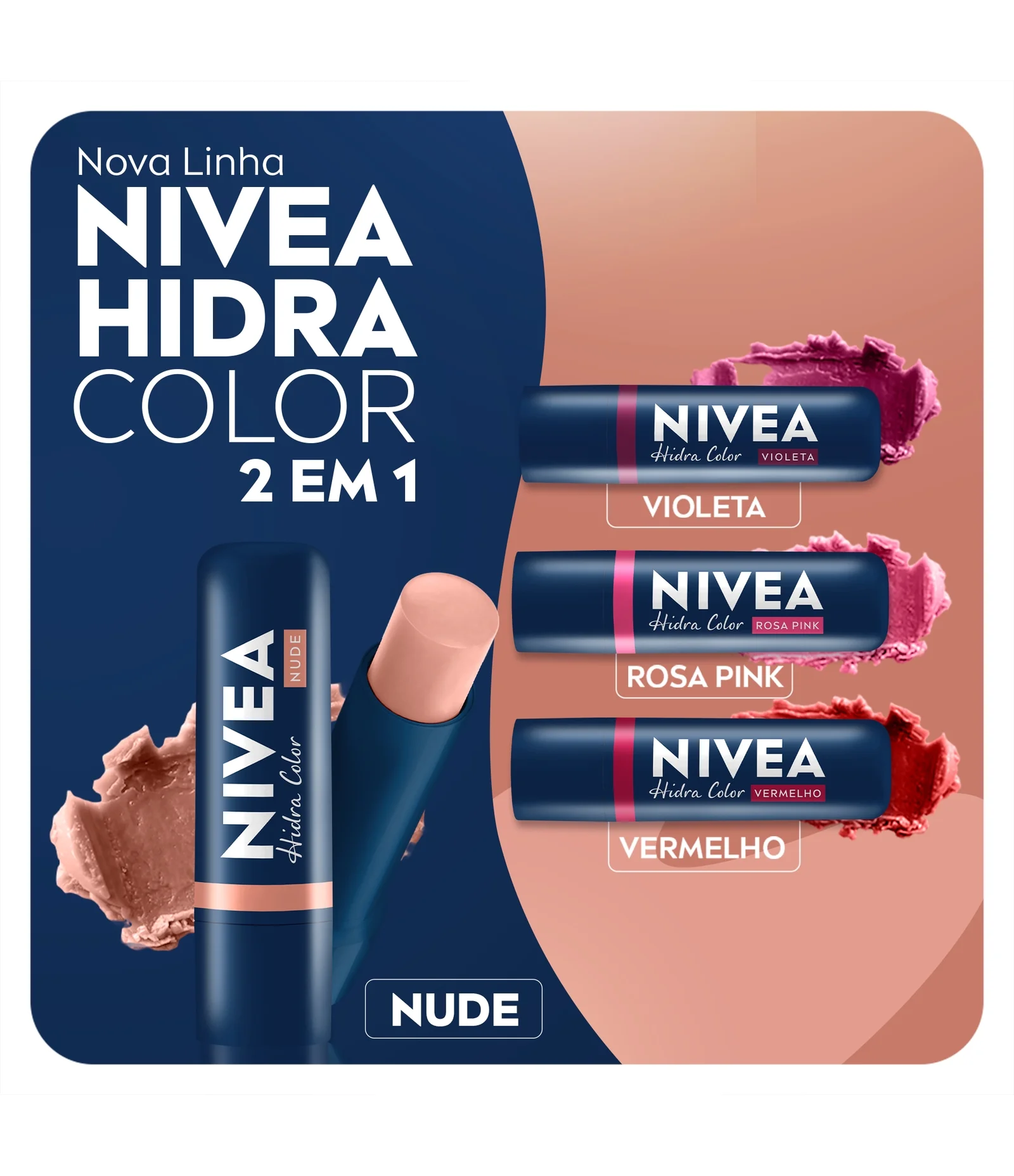 Hidratante Labial Hidra Color 2 em 1 Nude Nivea 4,8g 9