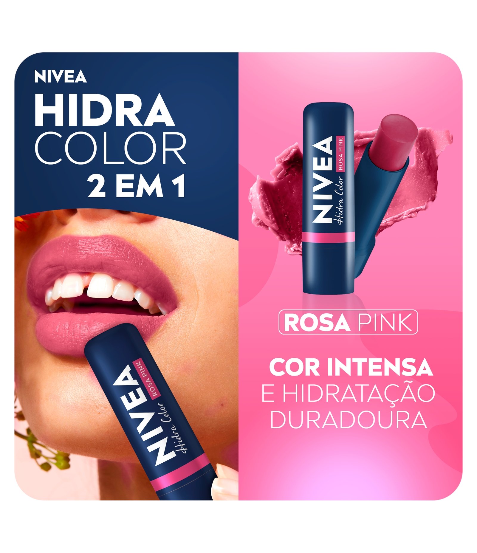 Hidratante Labial Hidra Color 2 em 1 Rosa Pink 4,8g Nivea 4,8g 3