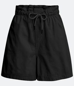 Short Curto em Sarja com Elástico no Cós e Barra Larga