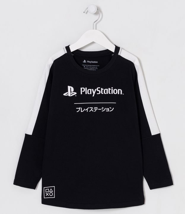 Remera Infantil con Recortes y Estampado Playstation - Talle 5 a 14 años Negro 1