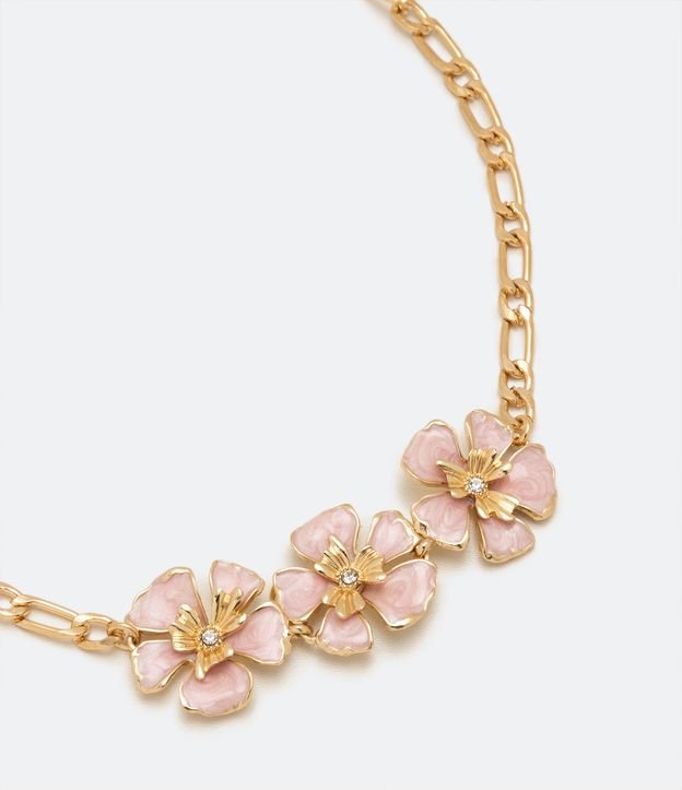 Colar Médio com Corrente Trabalhada e Flores Esmaltadas