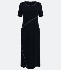 Vestido Midi em Viscose com Bolso Lateral e Recortes