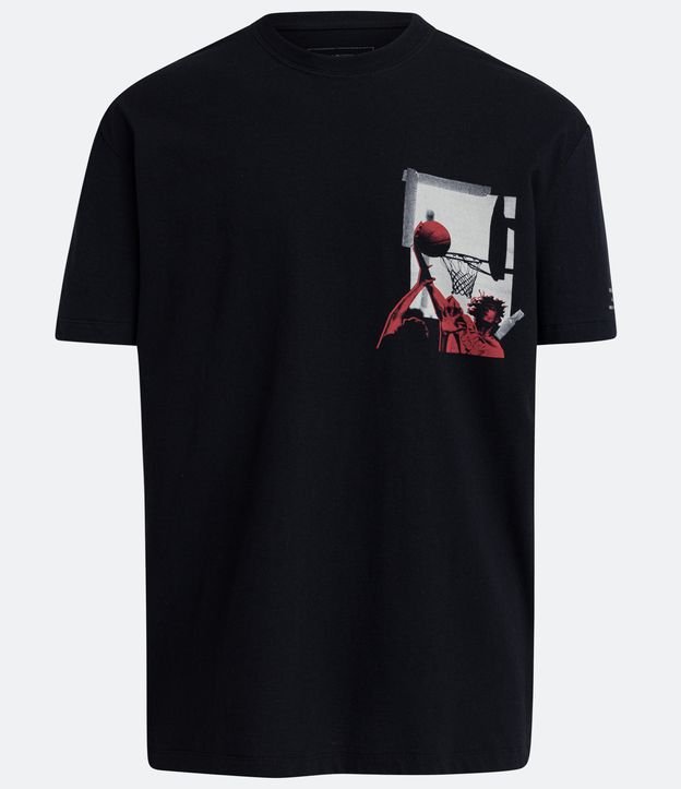 Remera Relaxed en Algodón con Estampado Baloncesto Negro 7