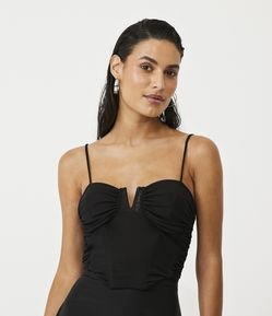 Blusa Cropped Corset em Tule com Recorte no Decote