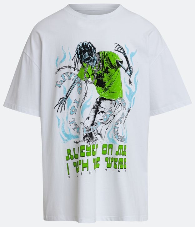 Camiseta Oversized em Algodão com Estampa de Esqueleto e Lettering Branco 6
