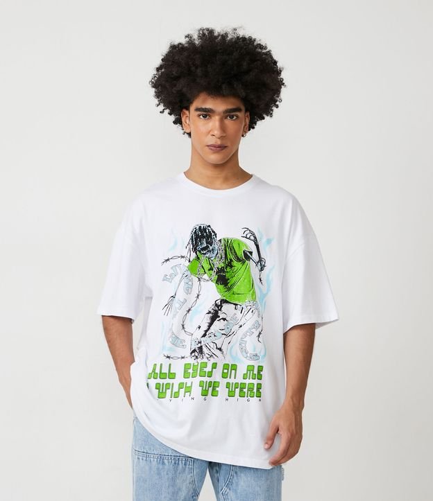 Camiseta Oversized em Algodão com Estampa de Esqueleto e Lettering Branco 1