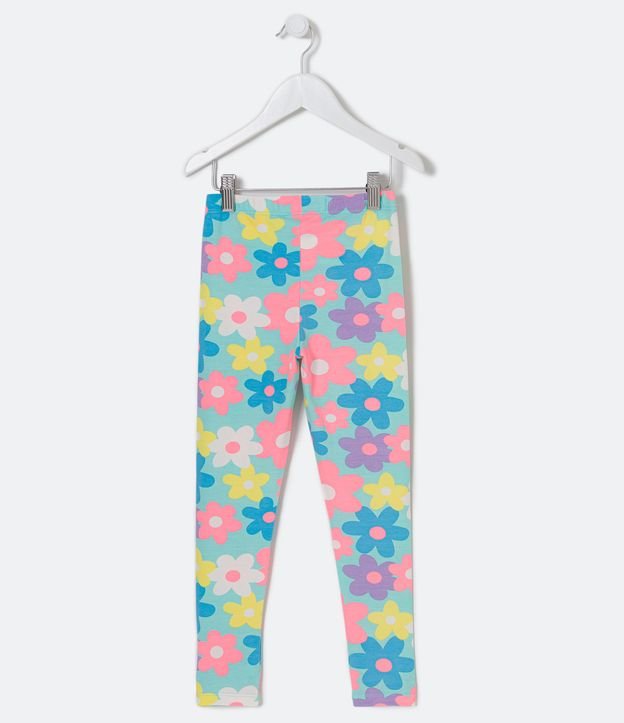 Pantalón Legging Infantil Estampado Flores de Colores - Talle 5 a 14 años Azul 2