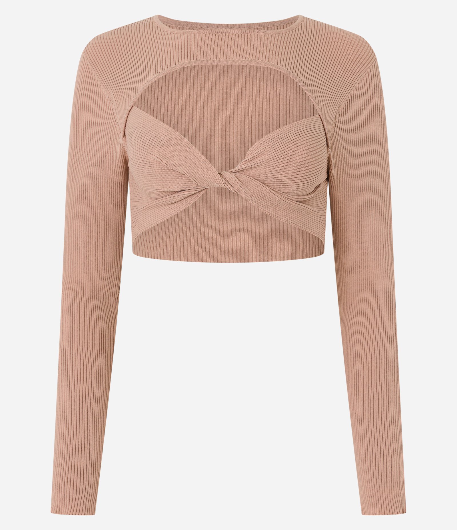 Blusa Cropped em Tricô Canelado com Cut Out e Busto Torcido Marrom 5