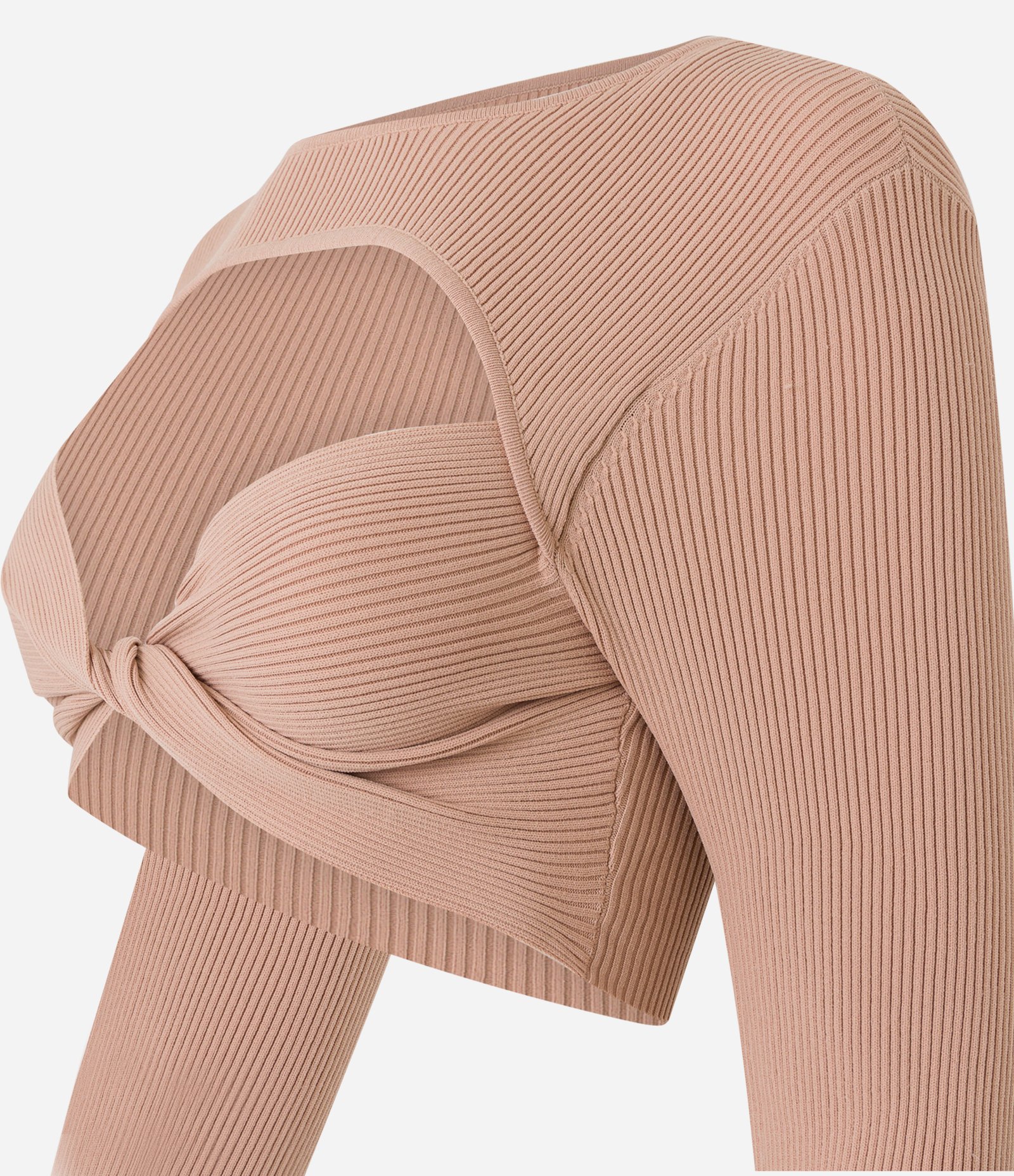 Blusa Cropped em Tricô Canelado com Cut Out e Busto Torcido Marrom 6