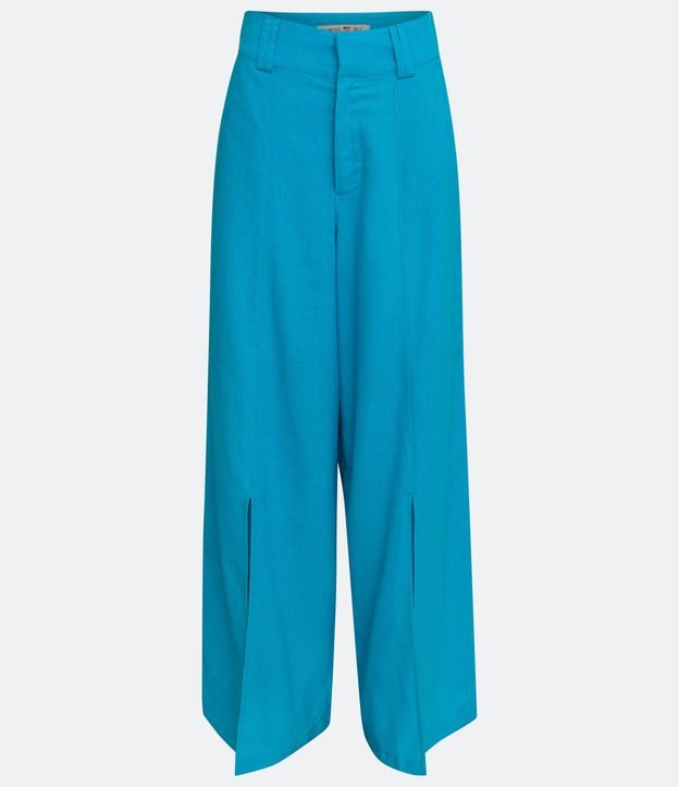 Pantalón Pantalona Sastrería en Lino con Aberturas Azul 6