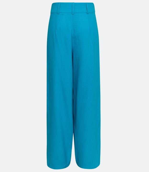 Pantalón Pantalona Sastrería en Lino con Aberturas Azul 7