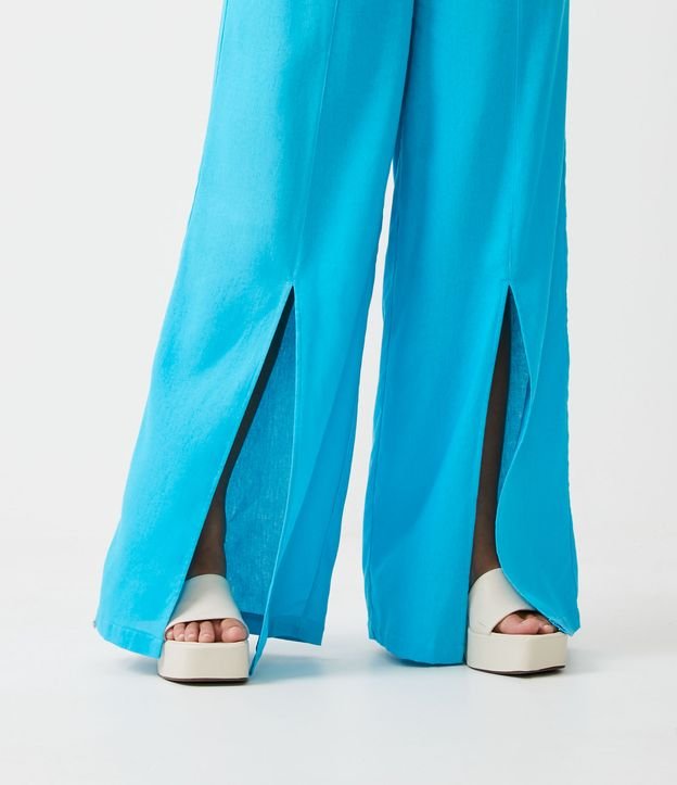 Pantalón Pantalona Sastrería en Lino con Aberturas Azul 5
