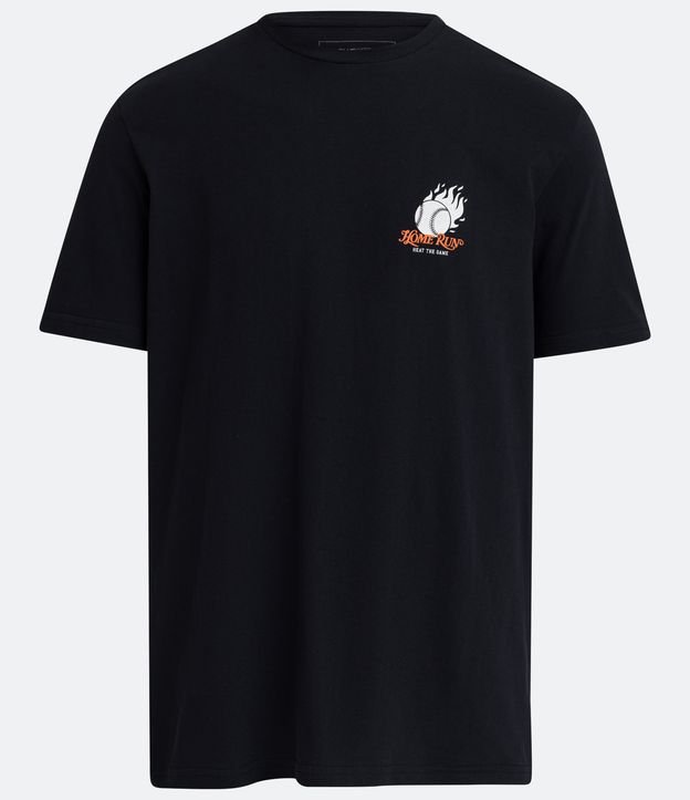 Camiseta Regular em Algodão com Estampa Bola de Beisebol Preto 5