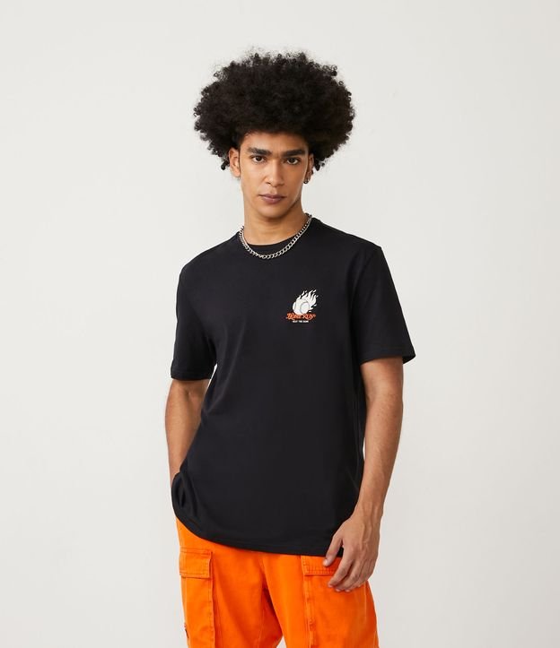 Camiseta Regular em Algodão com Estampa Bola de Beisebol Preto 1