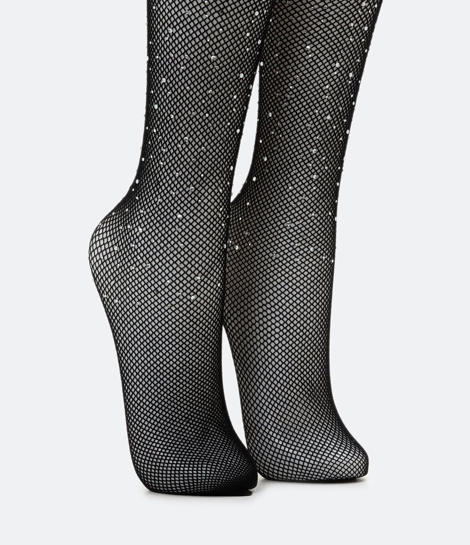 Meia Calça Arrastão com Detalhe em Strass Preto 1