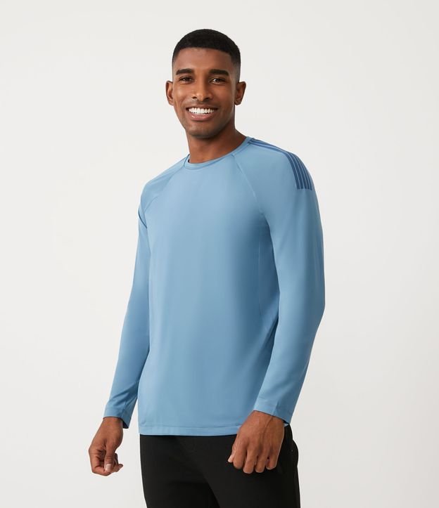 Camiseta Regular Esportiva com Cava Raglan e Recortes - Cor: Azul Médio - Tamanho: M