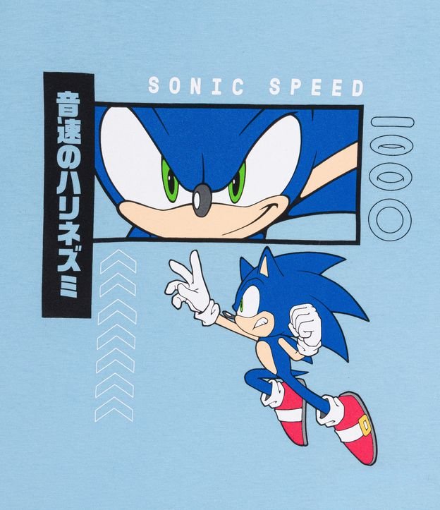 Camiseta Infantil Estampa Sonic - Tam 4 a 12 Anos Azul