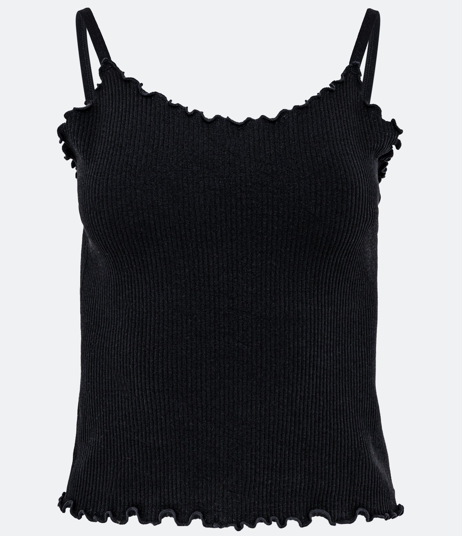 Blusa Pijama de Alça em Poliamida Canelada com Babados Preto 6