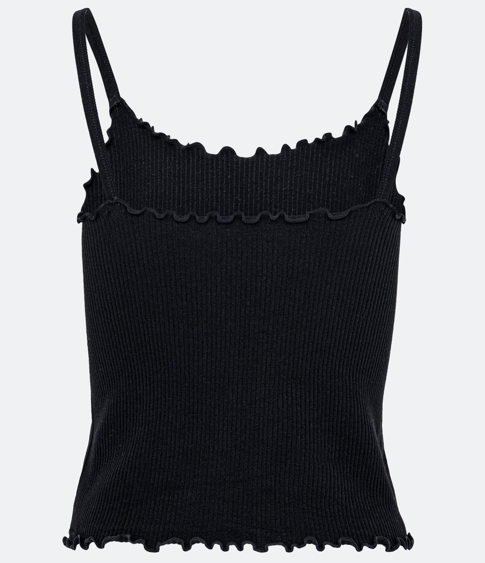 Blusa Pijama de Alça em Poliamida Canelada com Babados Preto 7