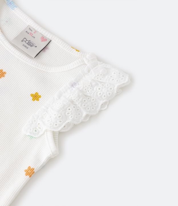 Blusa Infantil Canelada com Babados e Estampa de Frutinhas - Tam 1 a 5 Anos  Branco Neve
