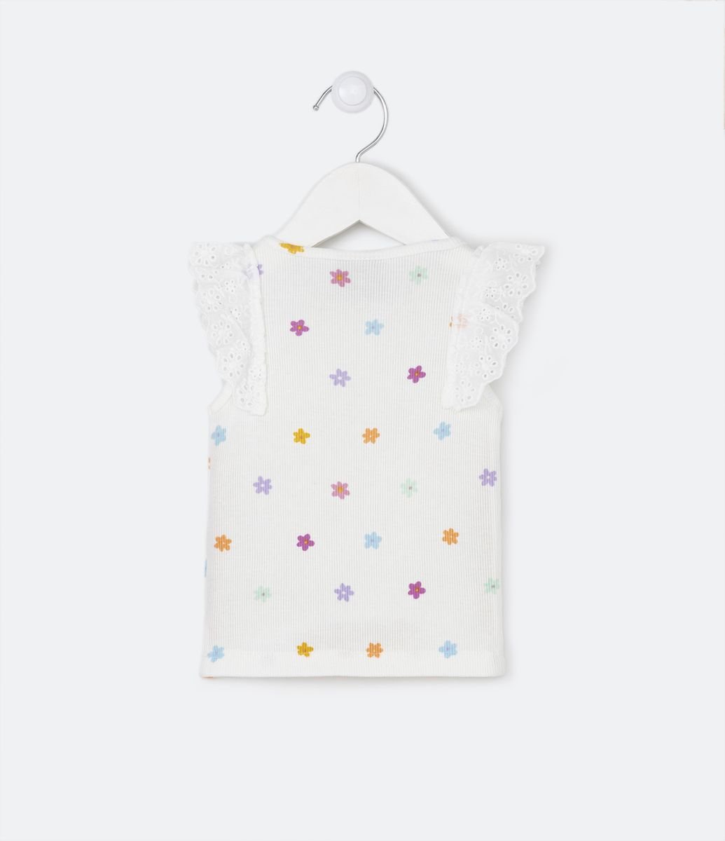 Blusa Infantil Canelada com Babados e Estampa de Frutinhas - Tam 1 a 5 Anos  Branco Neve