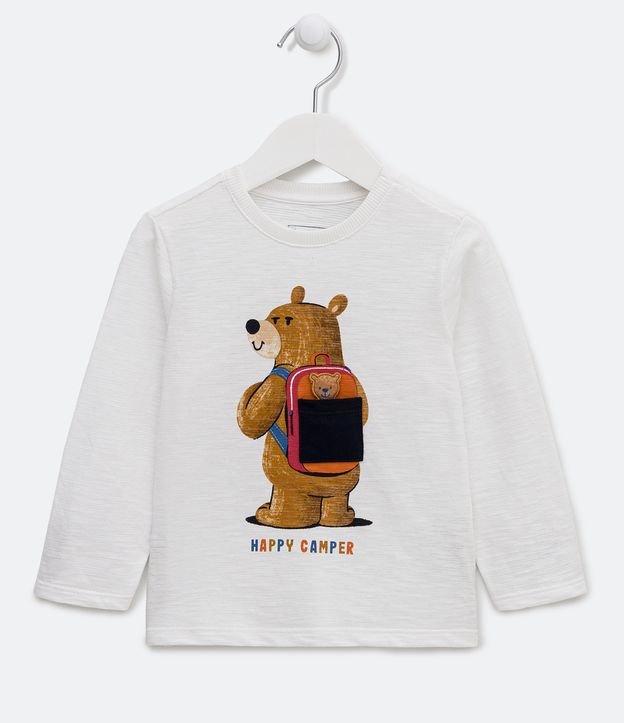 Camiseta Infantil com Estampa Urso com Mochila e Lettering -  Tam 1 a 5 Anos