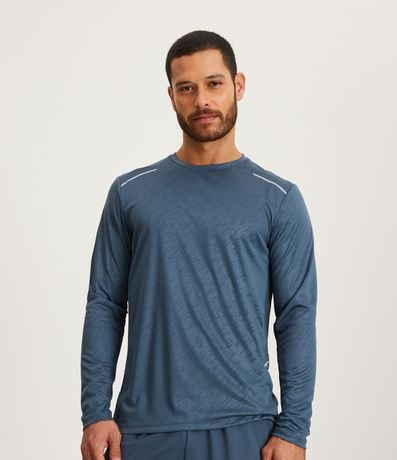 Camiseta Esportiva Dry Fit com Etiqueta na Barra e Manga Curta Azul Turquesa