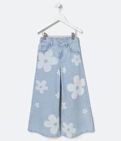 Calça Wide Leg Infantil com Estampa de Flores - Tam 5 a 14 Anos
