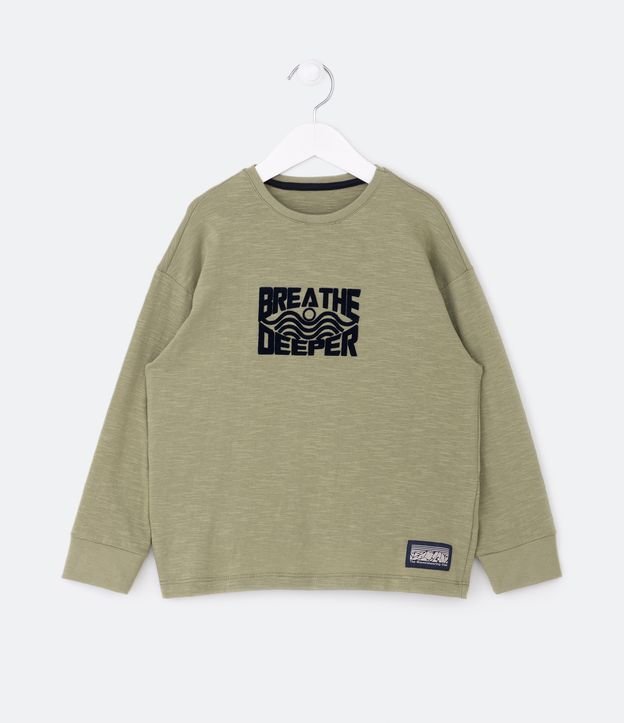 Remera Infantil con Lettering Breathe Deeper - Talle 5 a 14 años Verde 1
