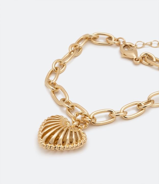 Pulsera en Metal con Eslabones Grandes y Colgante de Corazón Cutout Dorado 2