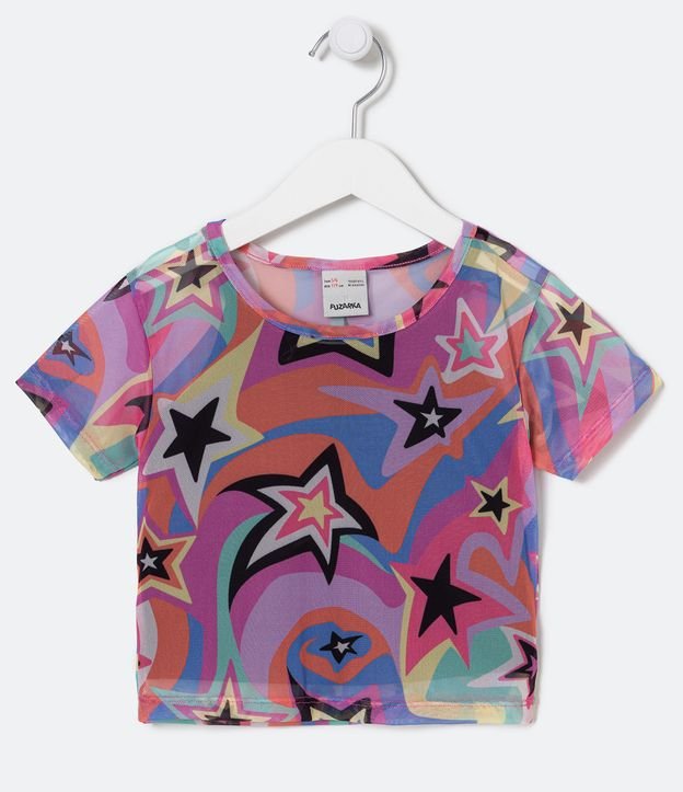Blusa Infantil Tule Estampado com Regata - Tam 5 a 14 Anos