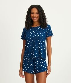 Pijama Short Doll em Tricô com Estampa Poá