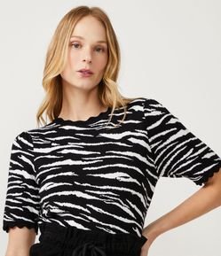 Blusa Jacquad em Tricô com Estampa Zebra