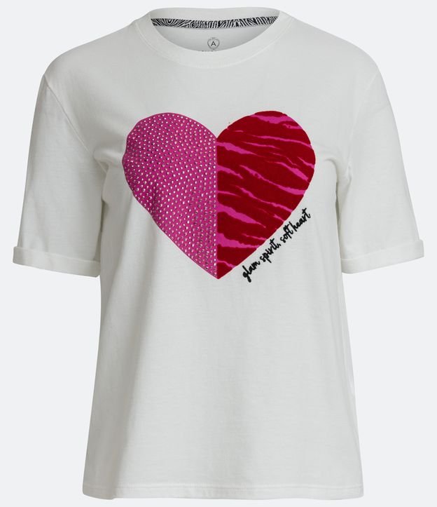 Camiseta em Algodão com Estampa de Coração em Animal Print Zebra Branco Neve 5