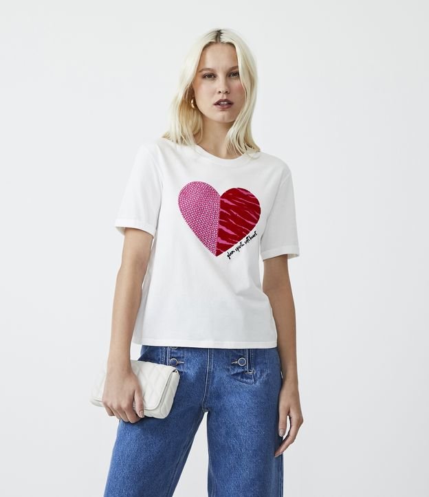 Camiseta em Algodão com Estampa de Coração em Animal Print Zebra Branco Neve 1