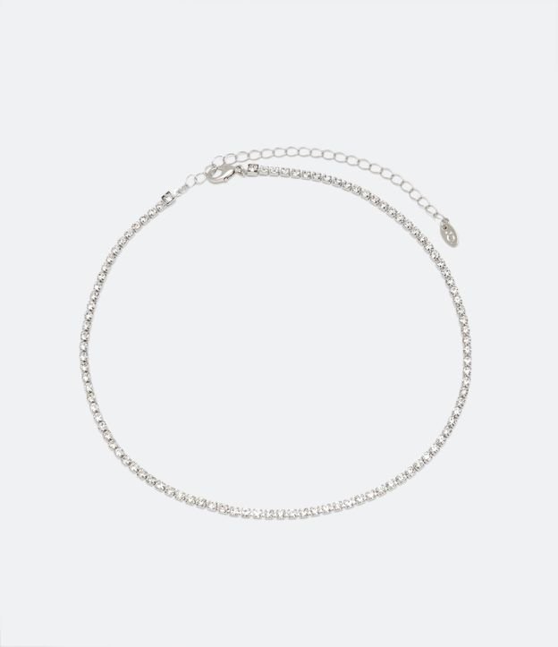 Collar Fino en Metal con Strass y Cierre Langosta Plateado 2