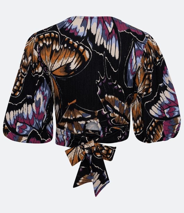 Blusa Cropped en Viscosa con Manga Corta y Estampado Mariposas Negro 6