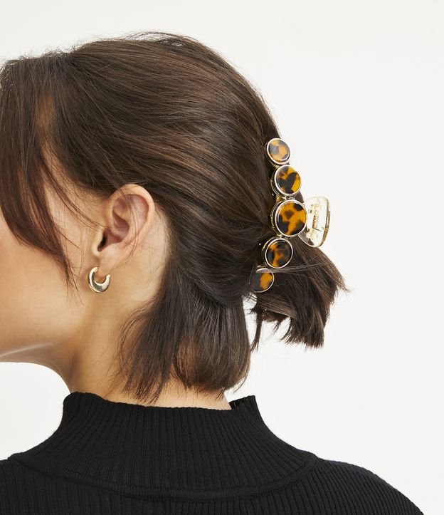 Pinza para el Pelo en Plástico Lunares con Estampado Tortuga Dorado 1